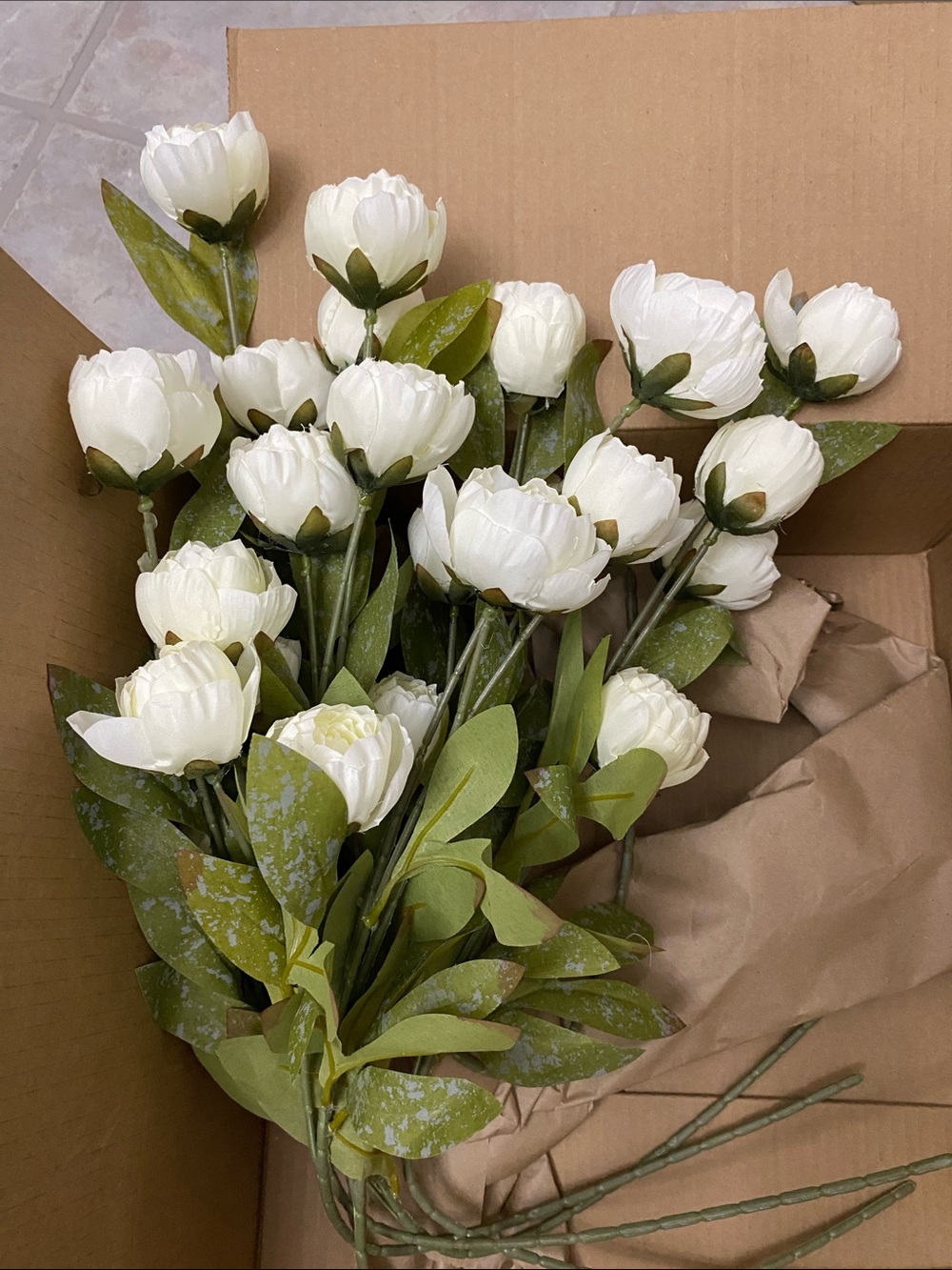 White Artificial Peony Stems 27 Inch 6 Stems